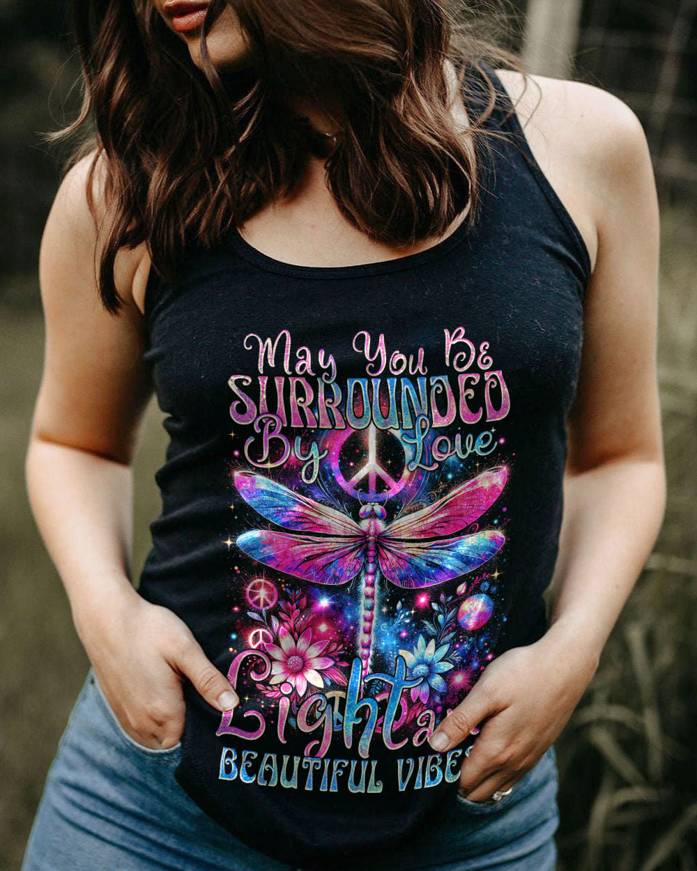 LOVE, LIGHT AND BEAUTIFUL VIBES DRAGONFLY ALL OVER PRINT - TYTM3001242