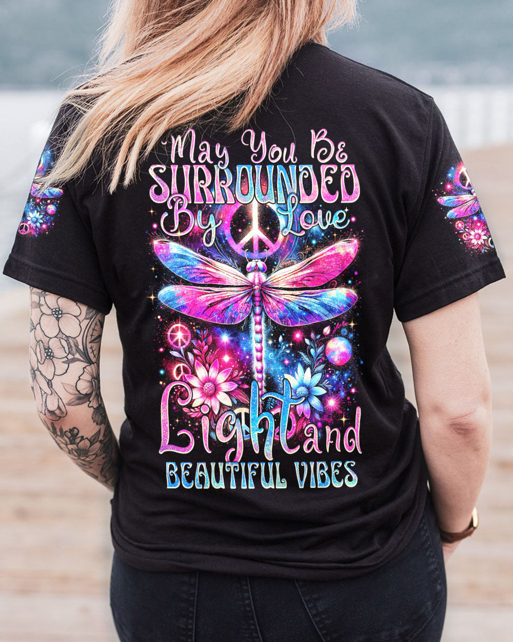 LOVE, LIGHT AND BEAUTIFUL VIBES DRAGONFLY ALL OVER PRINT - TYTM3001242