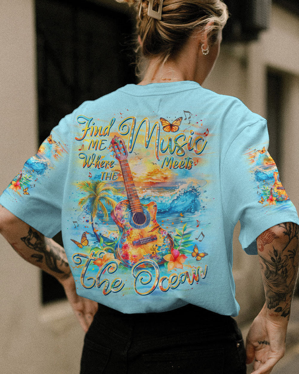 FIND ME WHERE THE MUSIC MEETS THE OCEAN GUITAR ALL OVER PRINT - YHDU0403242