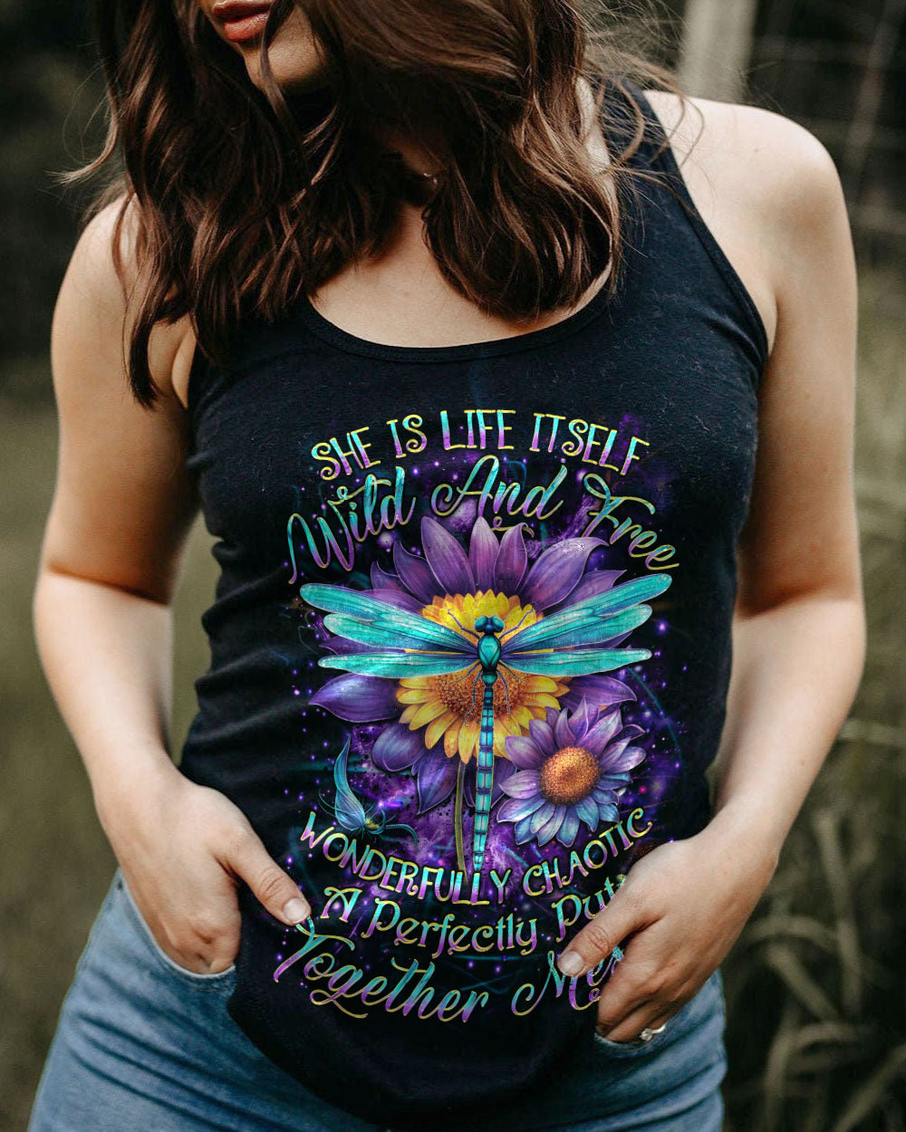 SHE IS LIFE ITSELF WILD AND FREE DRAGONFLY ALL OVER PRINT - YHDU0410233