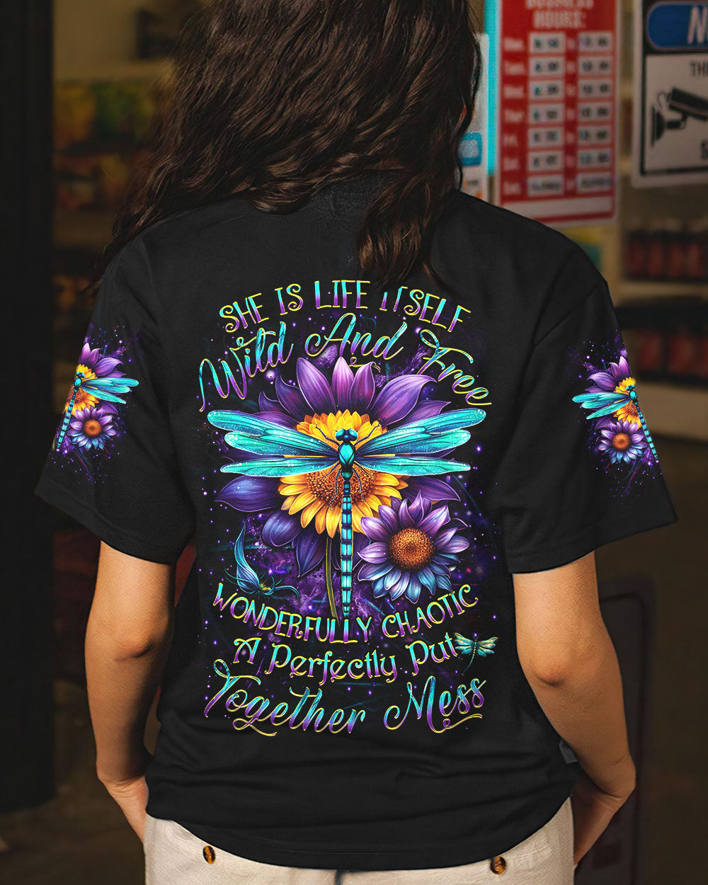 SHE IS LIFE ITSELF WILD AND FREE DRAGONFLY ALL OVER PRINT - YHDU0410233