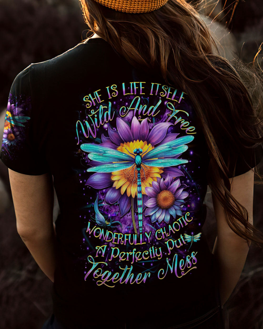 SHE IS LIFE ITSELF WILD AND FREE DRAGONFLY ALL OVER PRINT - YHDU0410233