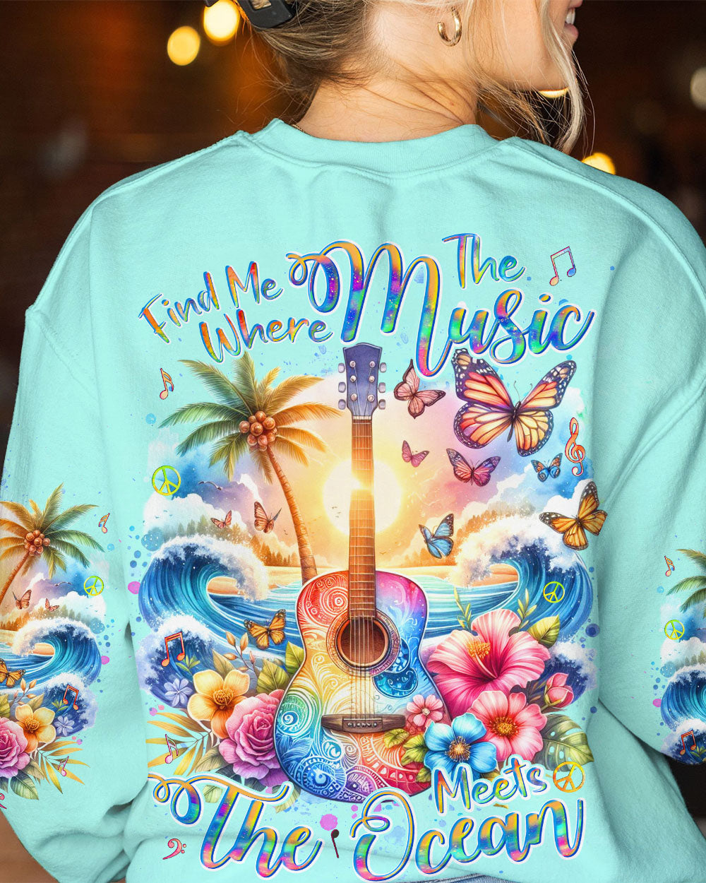 FIND ME WHERE THE MUSIC MEETS THE OCEAN GUITAR ALL OVER PRINT - YHDU0412232