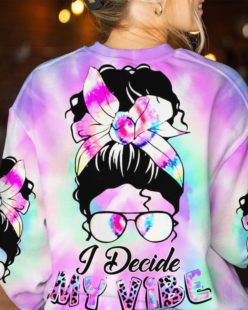 I DECIDE MY VIBE MESSY BUN ALL OVER PRINT - YHDU0707234