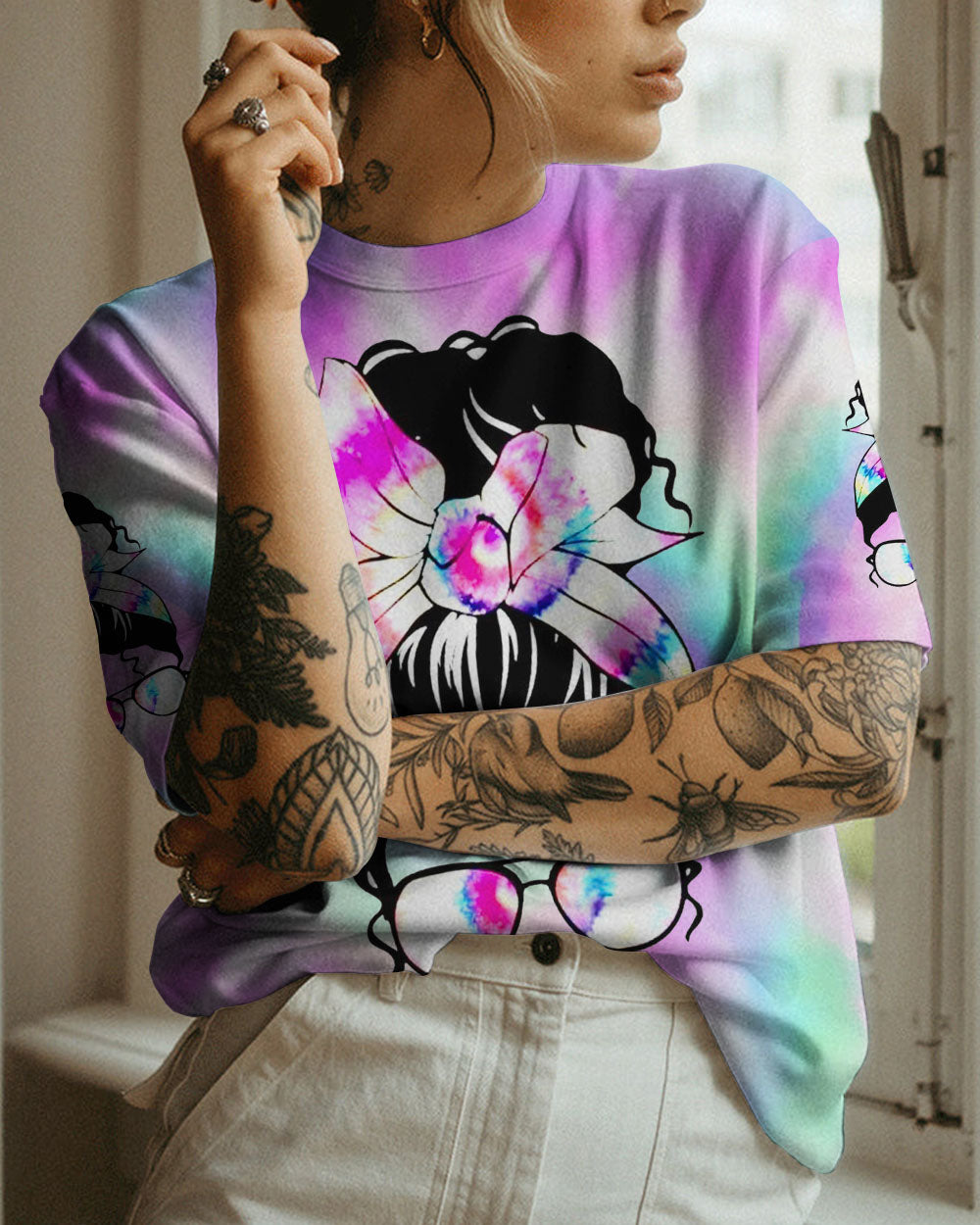 I DECIDE MY VIBE MESSY BUN ALL OVER PRINT - YHDU0707234