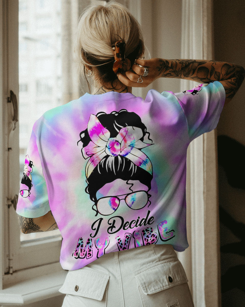 I DECIDE MY VIBE MESSY BUN ALL OVER PRINT - YHDU0707234