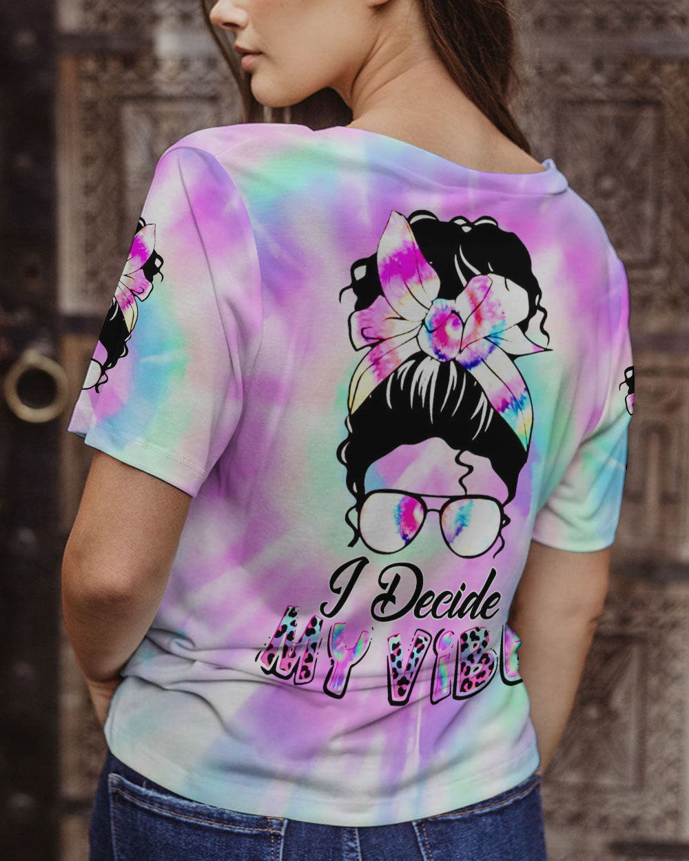 I DECIDE MY VIBE MESSY BUN ALL OVER PRINT - YHDU0707234
