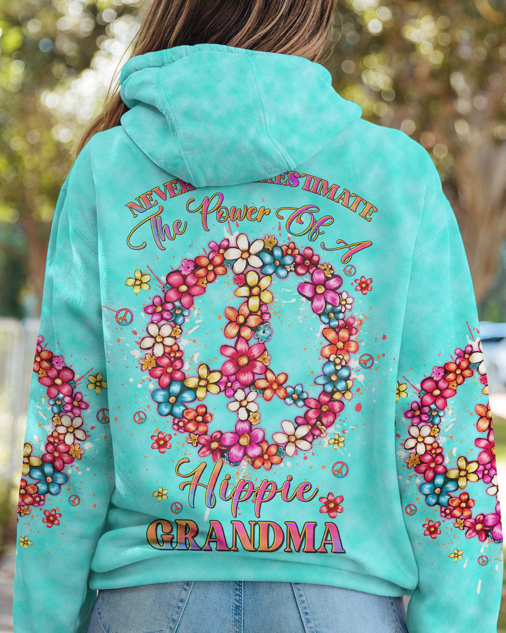 NEVER UNDERESTIMATE HIPPIE GRANDMA ALL OVER PRINT - YHDU1506233
