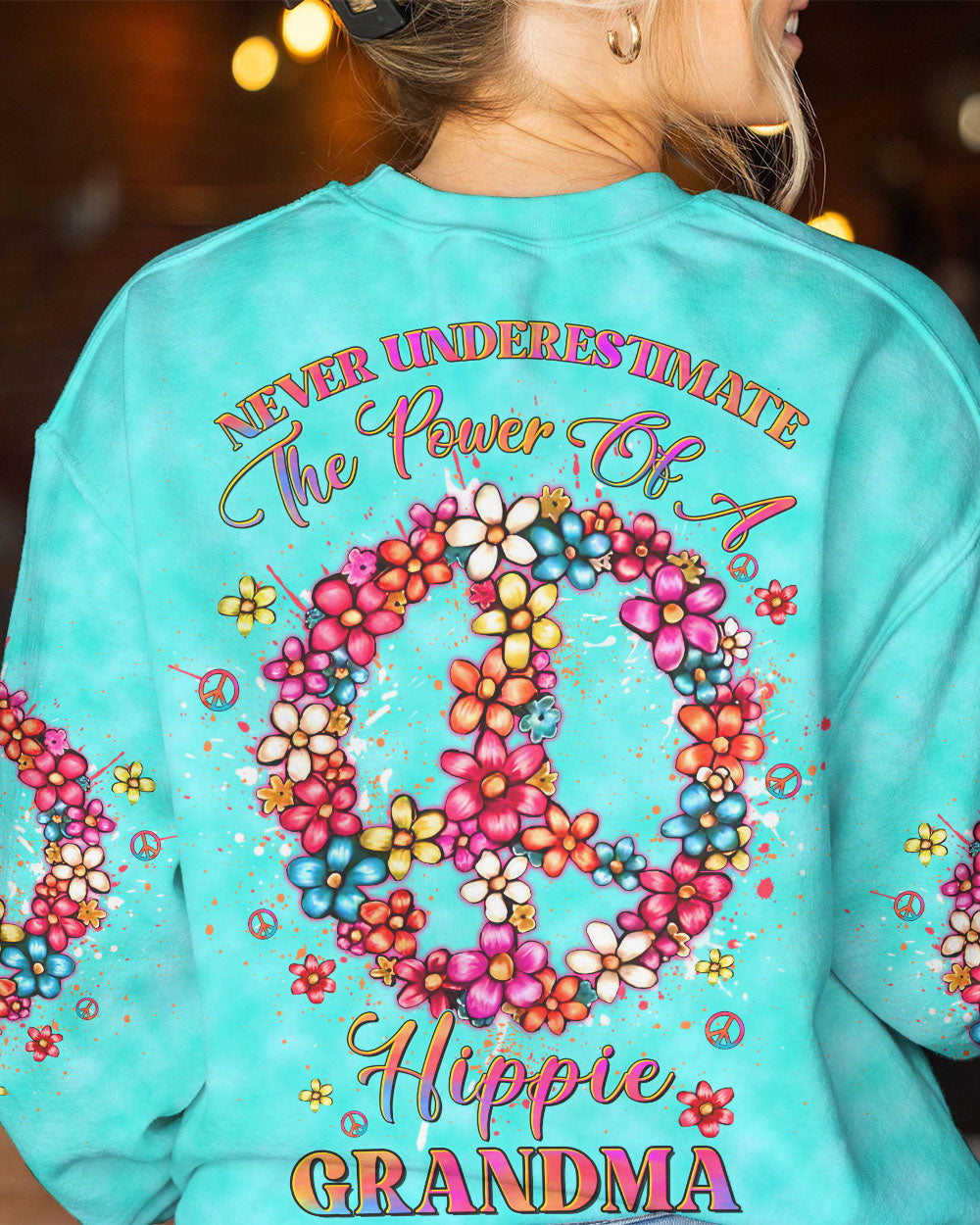 NEVER UNDERESTIMATE HIPPIE GRANDMA ALL OVER PRINT - YHDU1506233