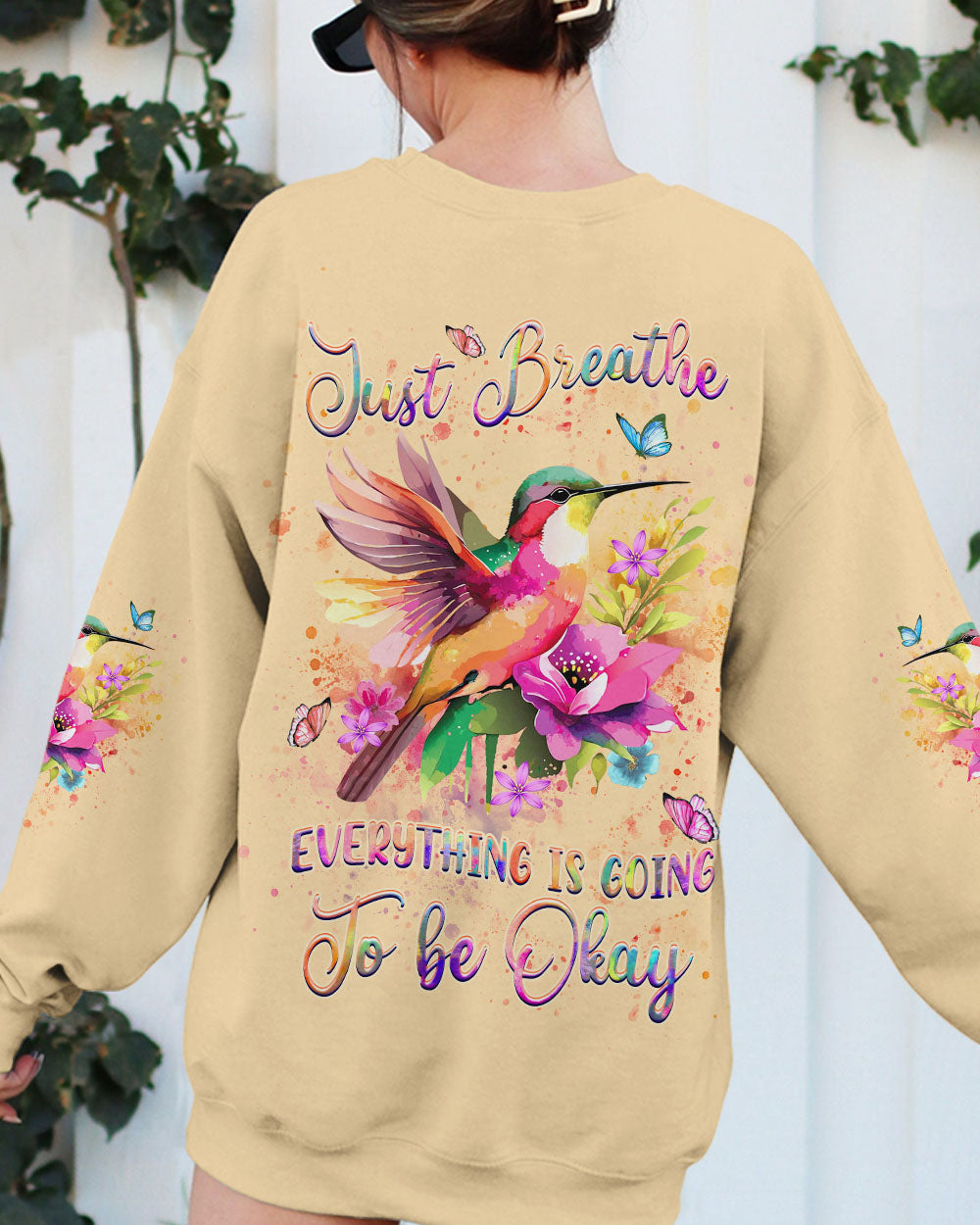 JUST BREATHE HUMMINGBIRD ALL OVER PRINT - YHDU1507242
