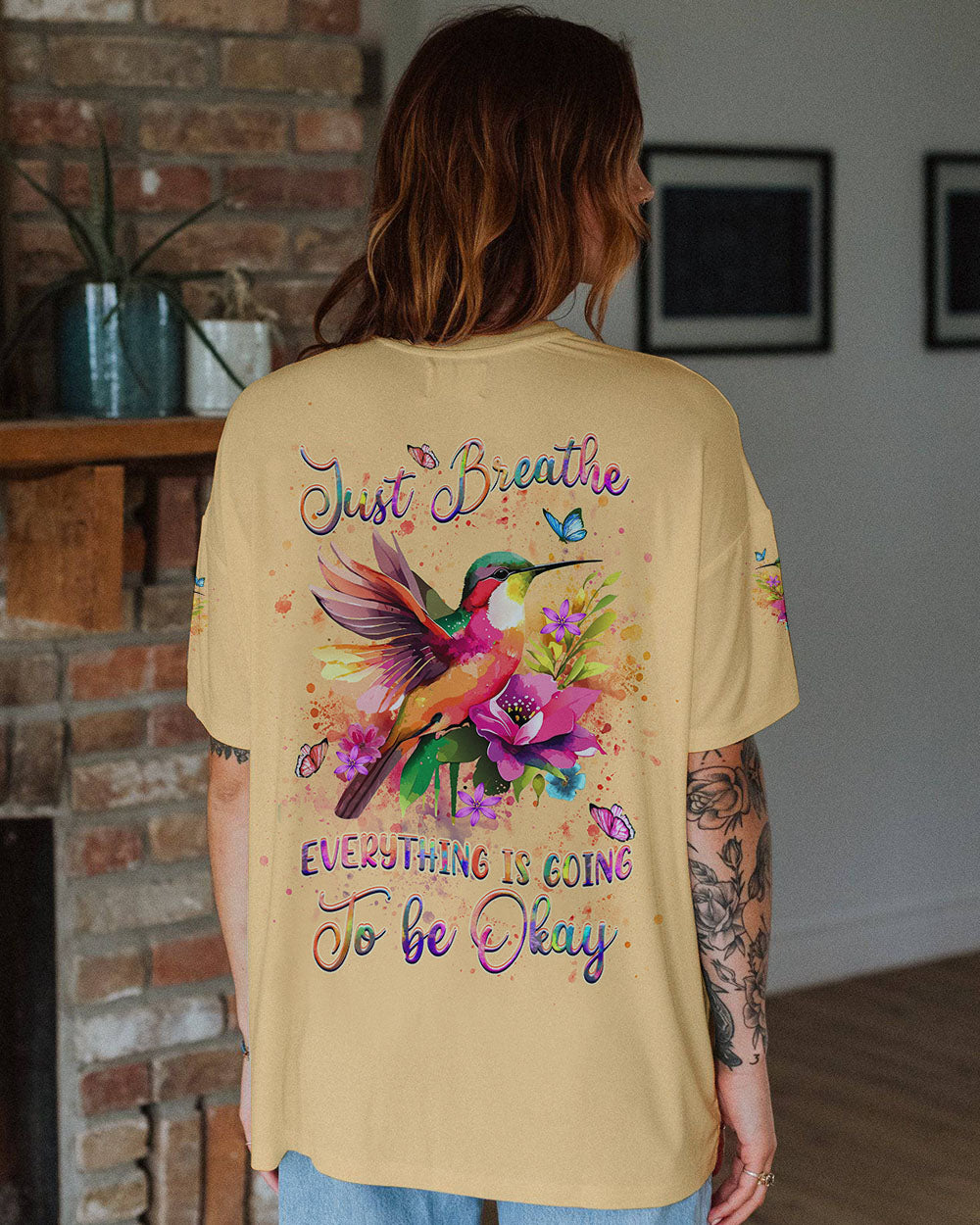 JUST BREATHE HUMMINGBIRD ALL OVER PRINT - YHDU1507242