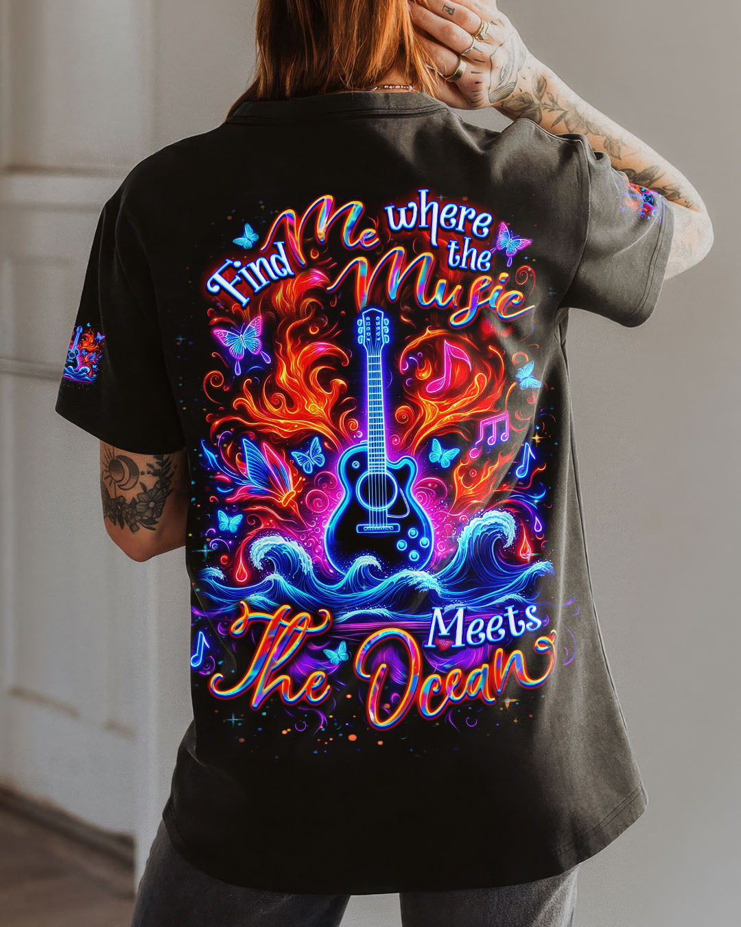 FIND ME WHERE THE MUSIC MEETS THE OCEAN GUITAR ALL OVER PRINT - YHDU1904251