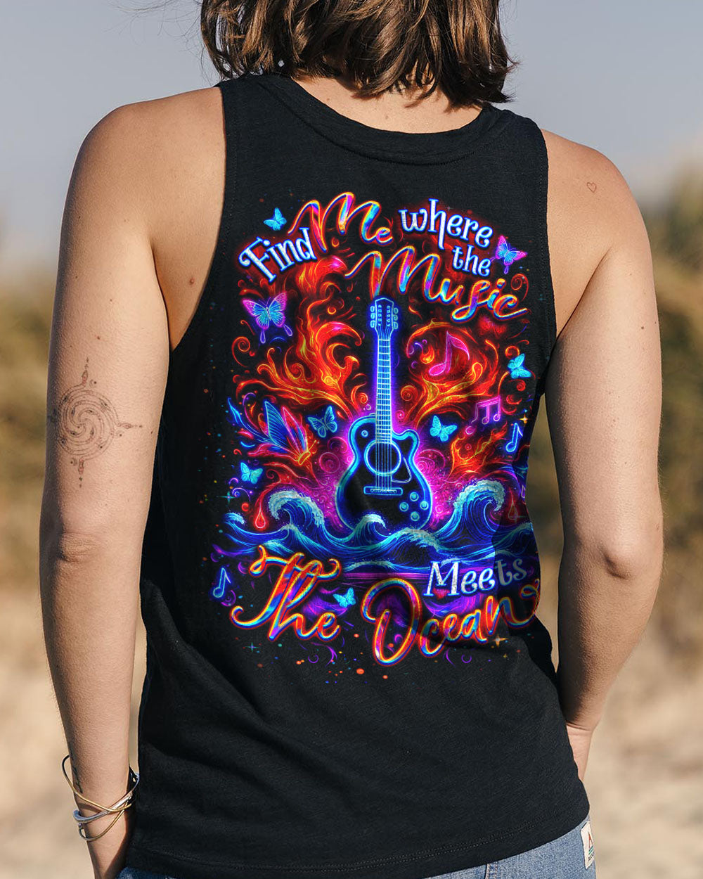 FIND ME WHERE THE MUSIC MEETS THE OCEAN GUITAR ALL OVER PRINT - YHDU1904251