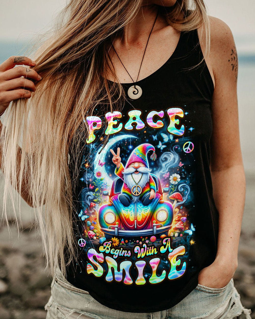 PEACE BEGINS WITH A SMILE GNOME ALL OVER PRINT - YHDU2203241