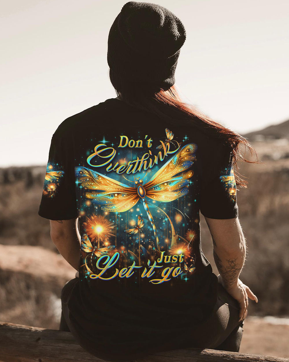 DON'T OVERTHINK JUST LET IT GO DRAGONFLY ALL OVER PRINT - YHDU2407231