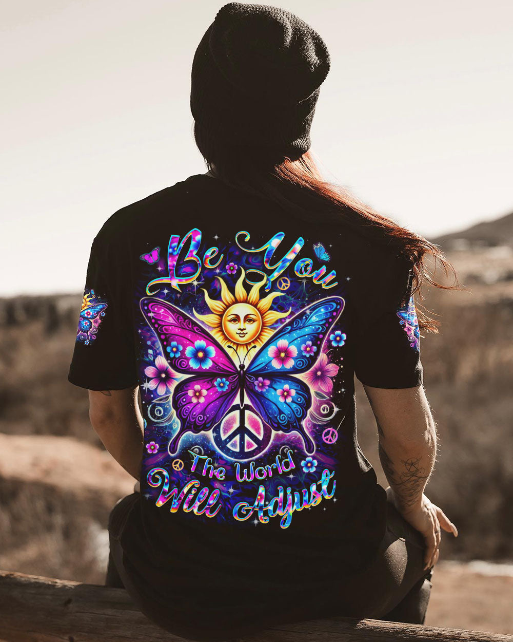 BE YOU THE WORLD WILL ADJUST BUTTERFLY ALL OVER PRINT -YHDU2412242