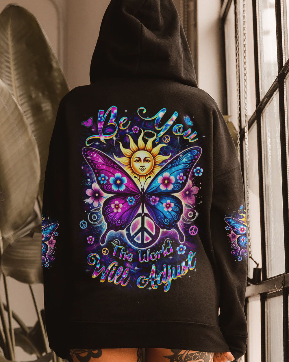 BE YOU THE WORLD WILL ADJUST BUTTERFLY ALL OVER PRINT -YHDU2412242