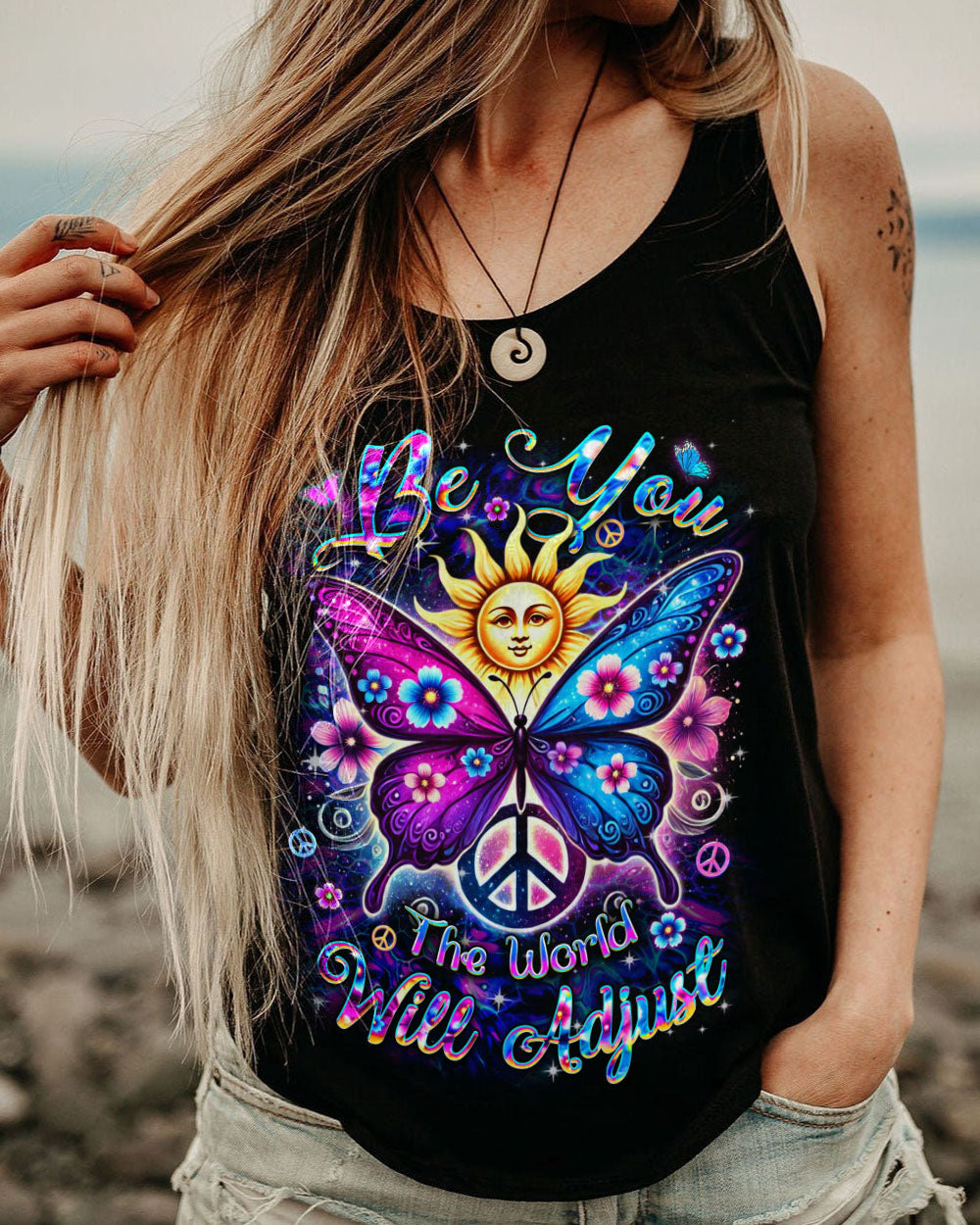 BE YOU THE WORLD WILL ADJUST BUTTERFLY ALL OVER PRINT -YHDU2412242