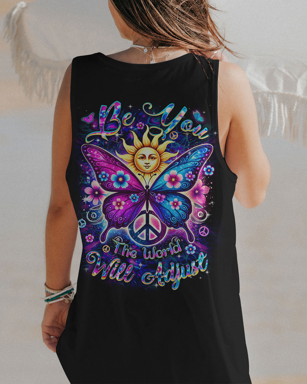 BE YOU THE WORLD WILL ADJUST BUTTERFLY ALL OVER PRINT -YHDU2412242