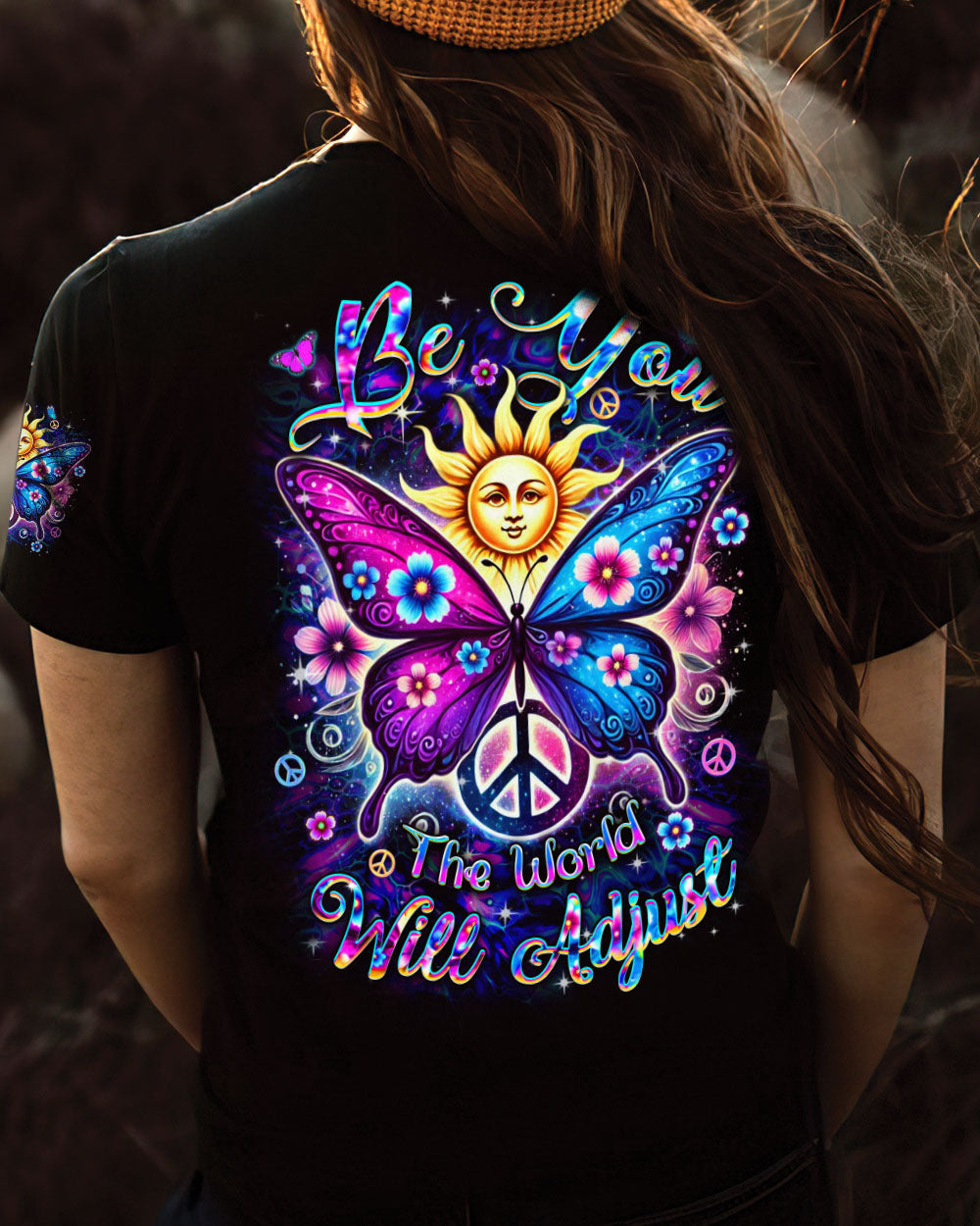 BE YOU THE WORLD WILL ADJUST BUTTERFLY ALL OVER PRINT -YHDU2412242