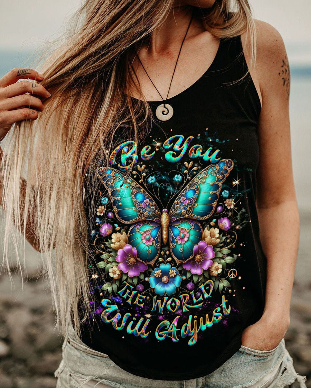BE YOU THE WORLD WILL ADJUST BUTTERFLY ALL OVER PRINT - YHDU3103252