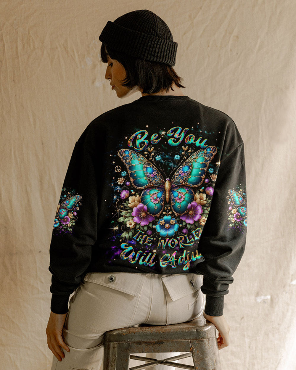 BE YOU THE WORLD WILL ADJUST BUTTERFLY ALL OVER PRINT - YHDU3103252