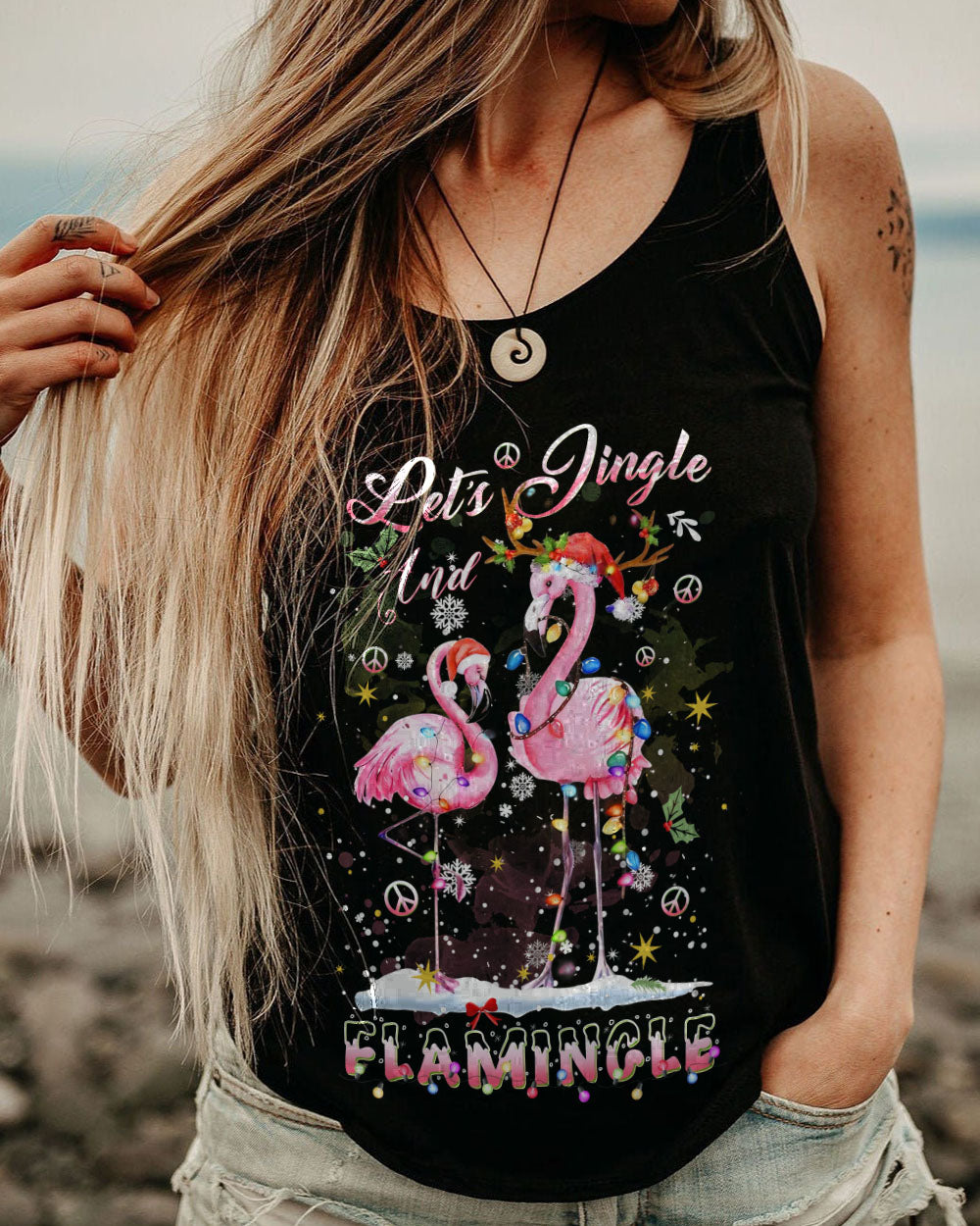 LET'S JINGLE AND FLAMINGLE CHRISTMAS ALL OVER PRINT - YHDU809232