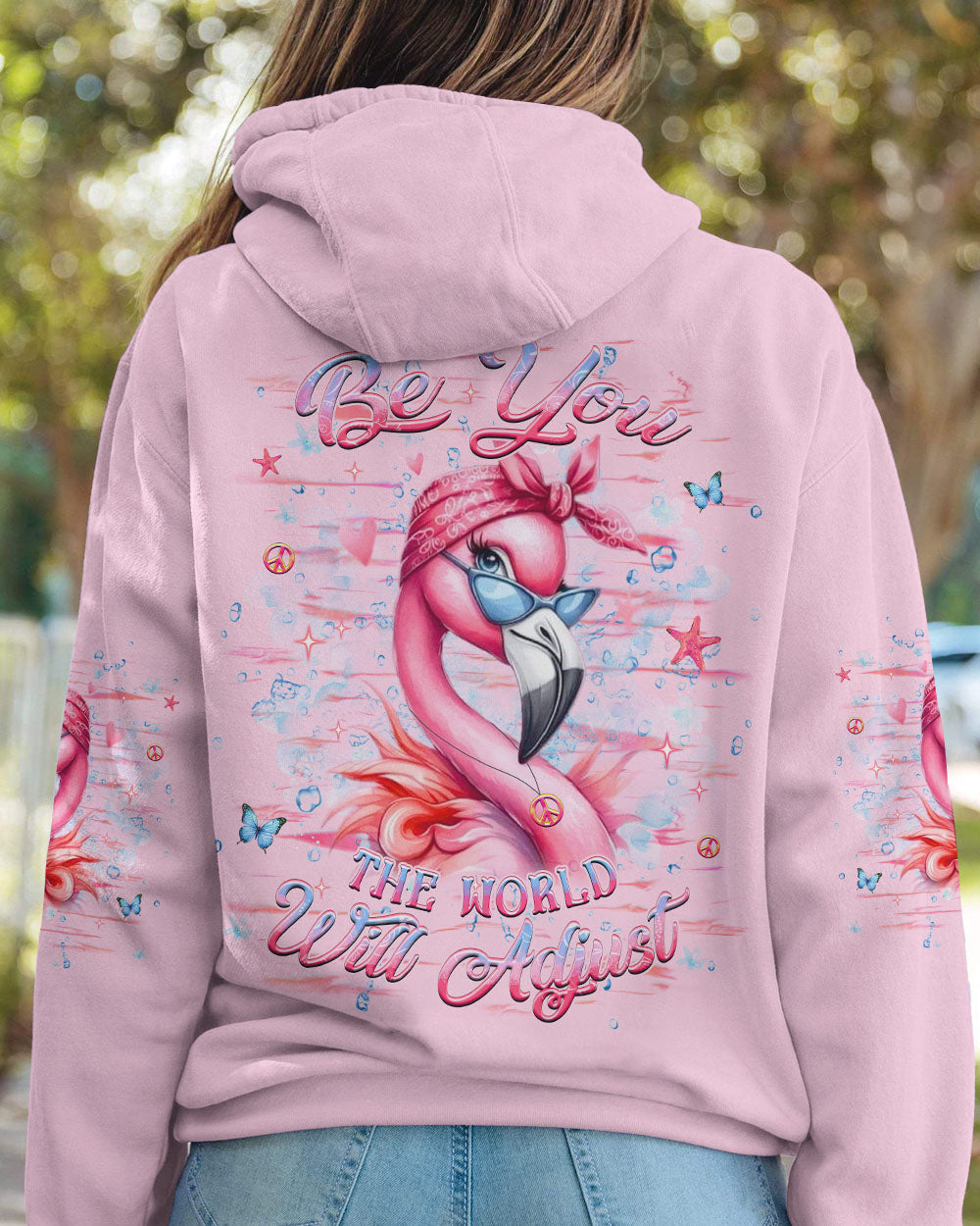 BE YOU THE WORLD WILL ADJUST FLAMINGO ALL OVER PRINT - YHHG0402253