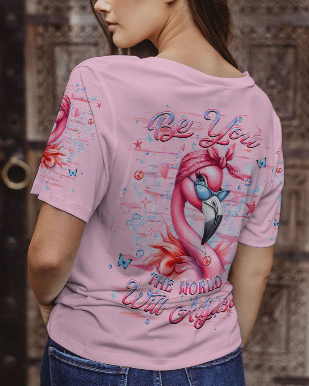 BE YOU THE WORLD WILL ADJUST FLAMINGO ALL OVER PRINT - YHHG0402253
