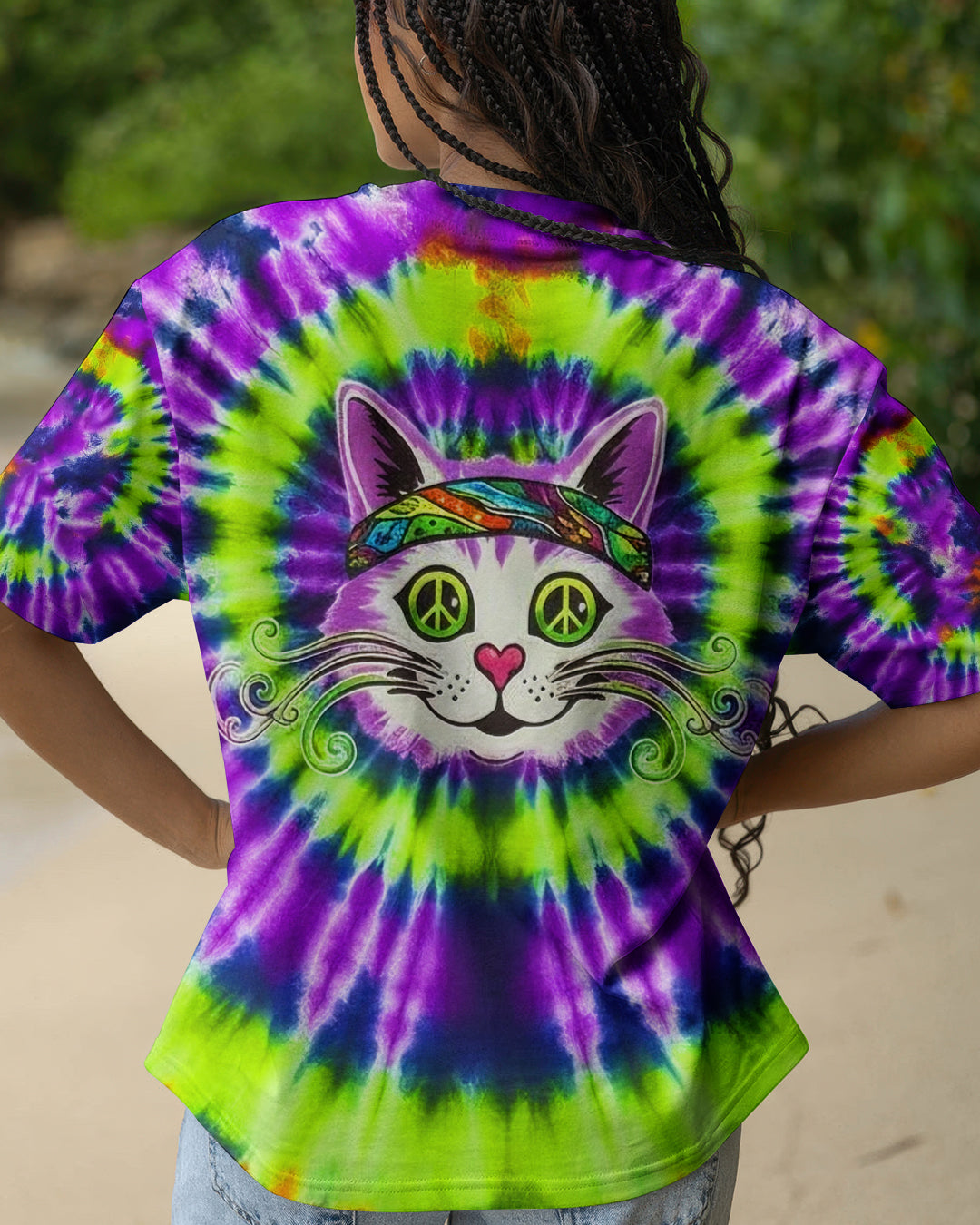 PURPLE GREEN SWIRL CAT ALL OVER PRINT - YHHG0601261