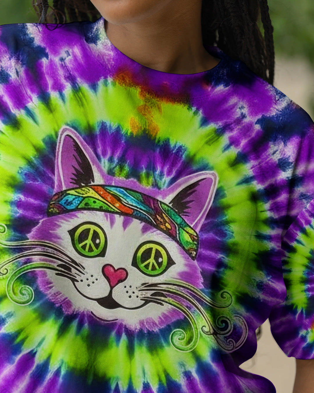 PURPLE GREEN SWIRL CAT ALL OVER PRINT - YHHG0601261