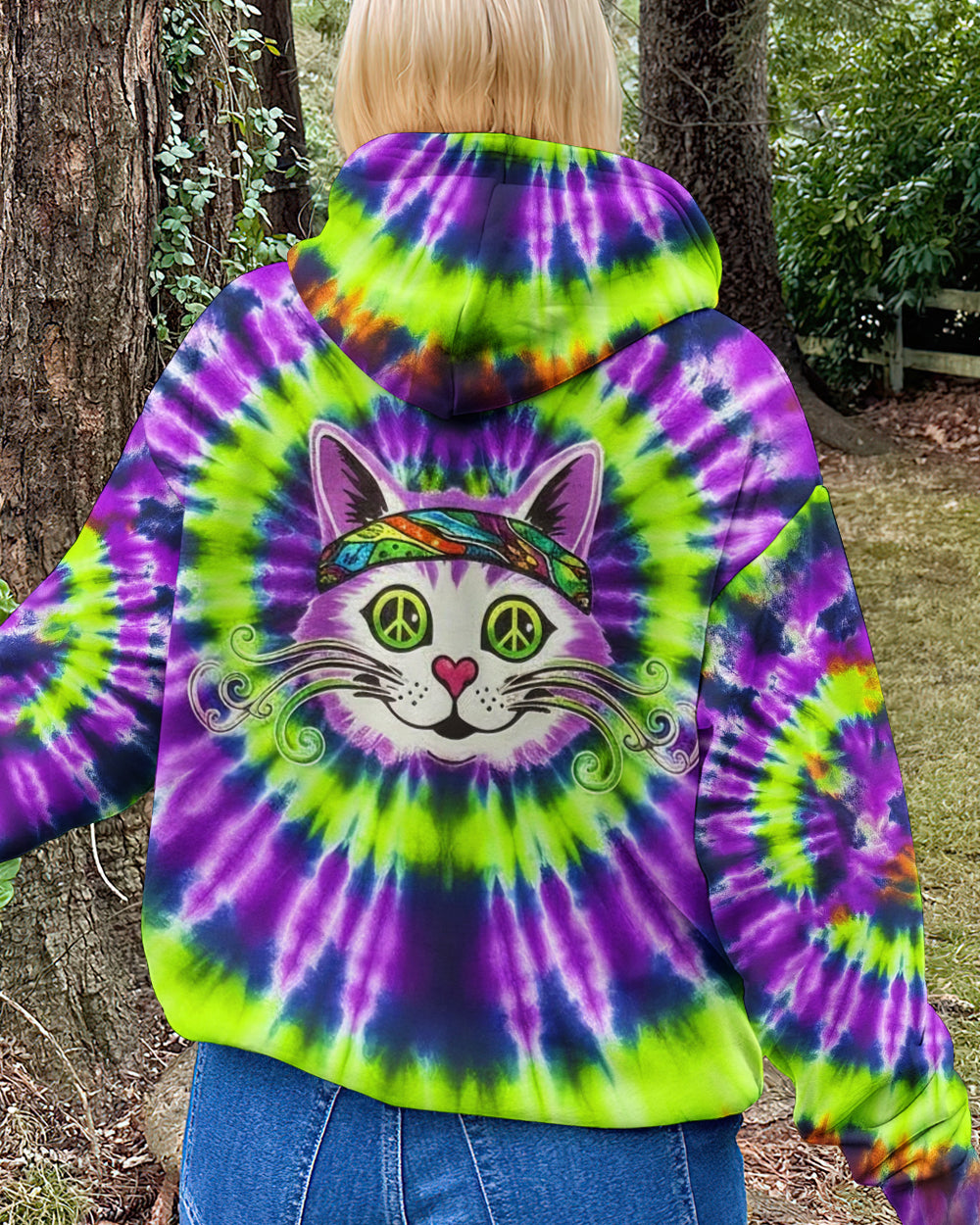 PURPLE GREEN SWIRL CAT ALL OVER PRINT - YHHG0601261