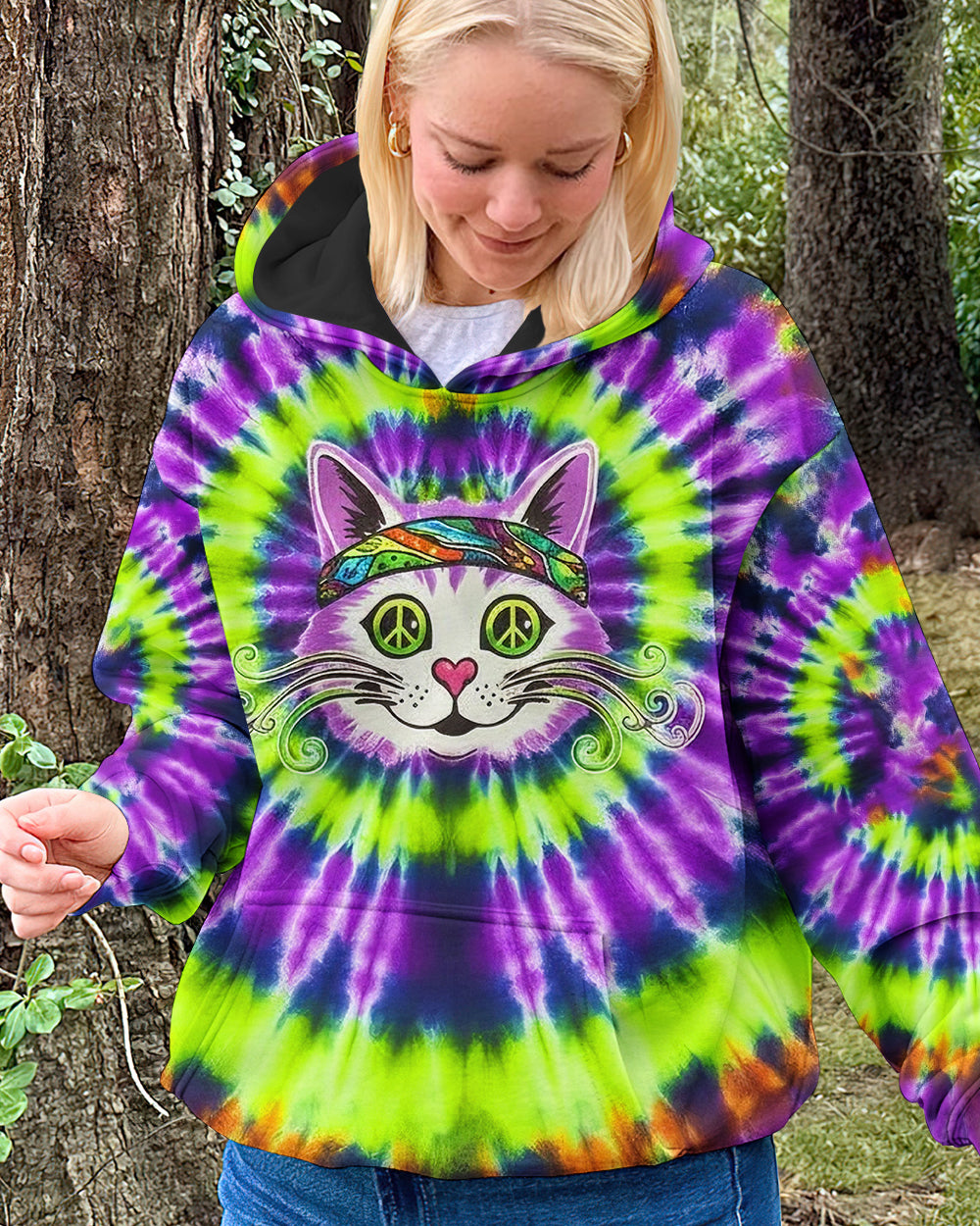 PURPLE GREEN SWIRL CAT ALL OVER PRINT - YHHG0601261