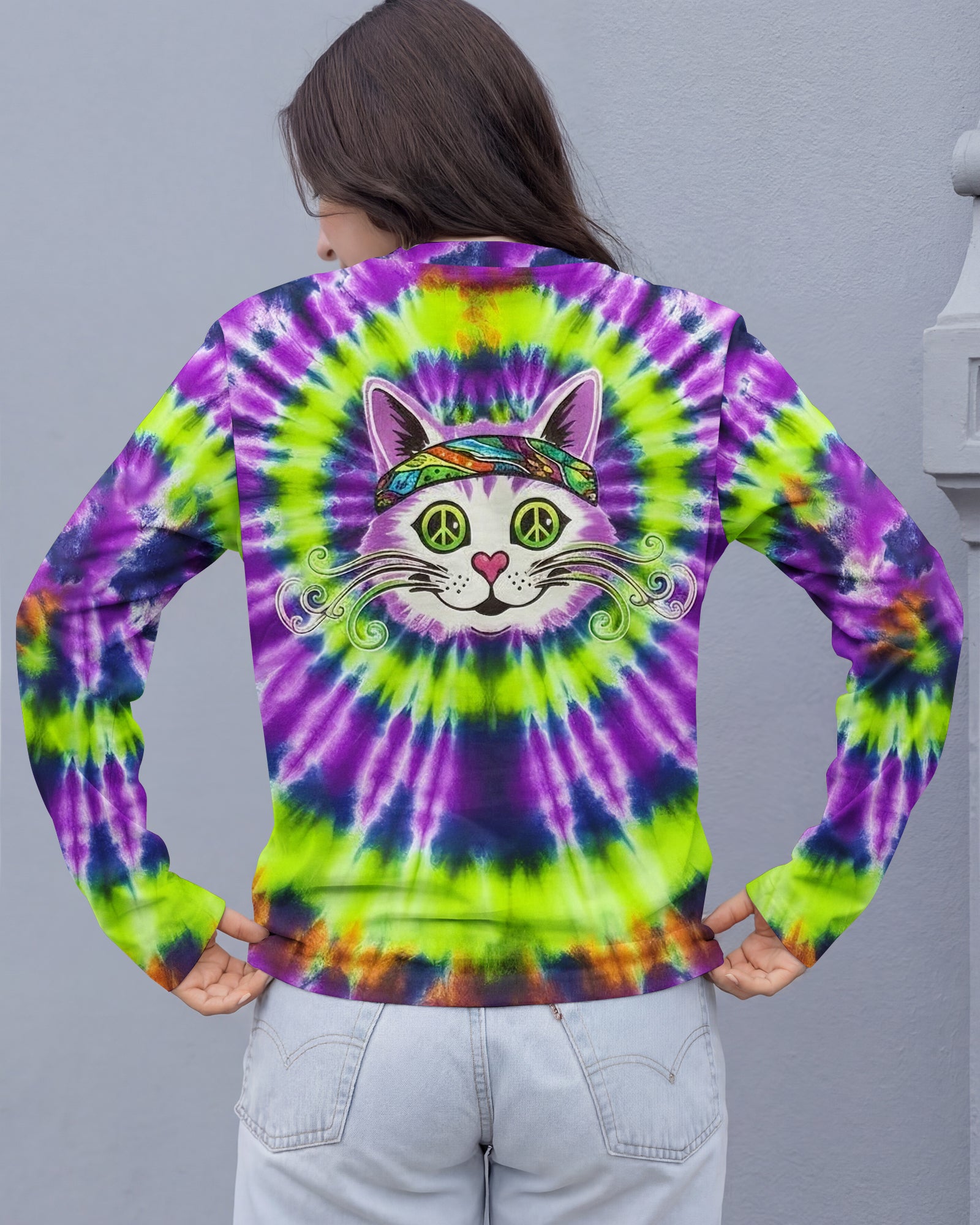 PURPLE GREEN SWIRL CAT ALL OVER PRINT - YHHG0601261