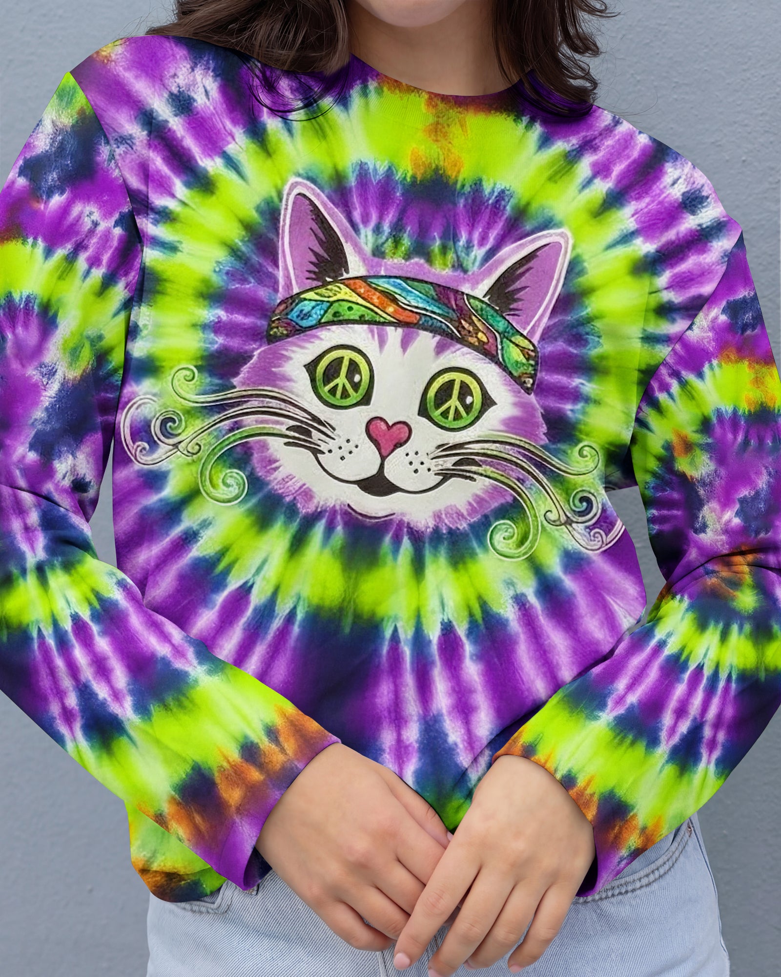 PURPLE GREEN SWIRL CAT ALL OVER PRINT - YHHG0601261