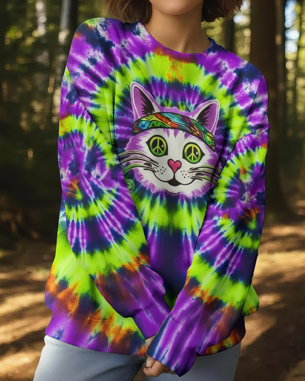 PURPLE GREEN SWIRL CAT ALL OVER PRINT - YHHG0601261