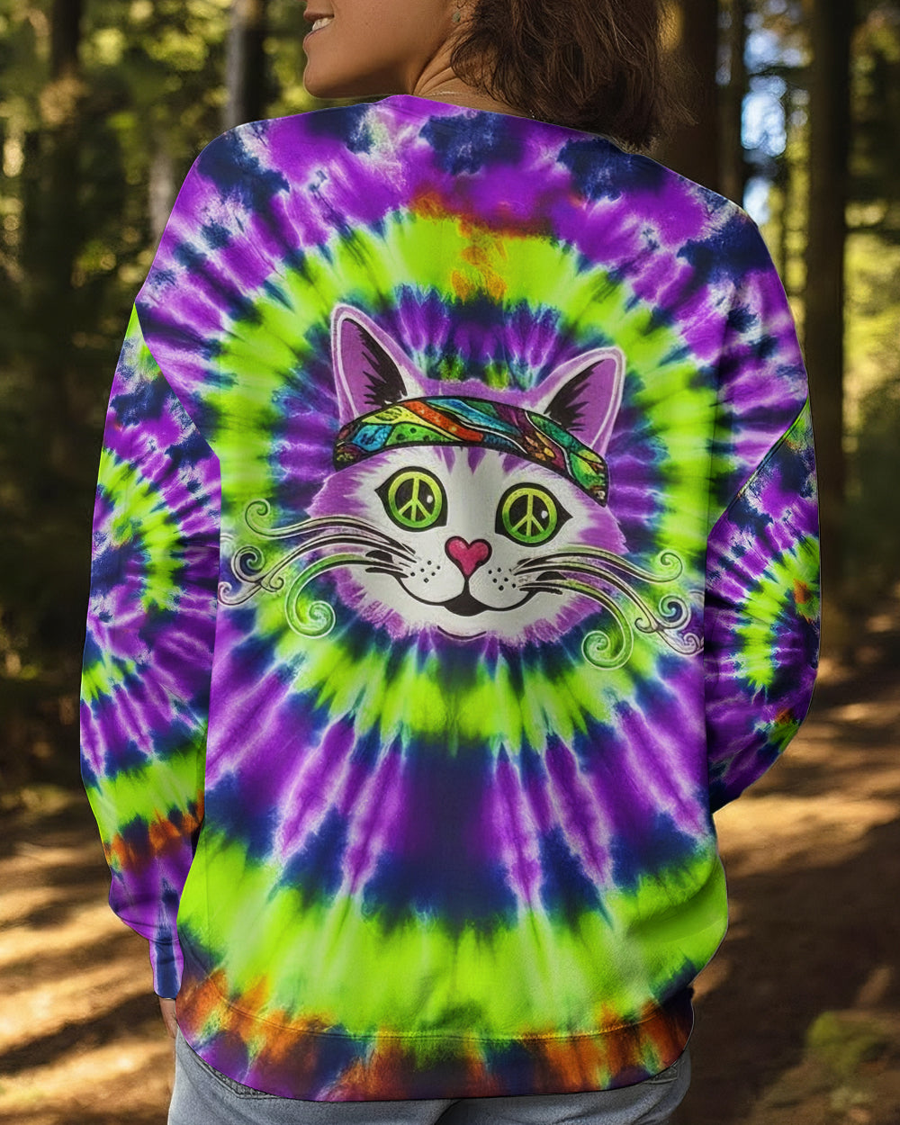 PURPLE GREEN SWIRL CAT ALL OVER PRINT - YHHG0601261