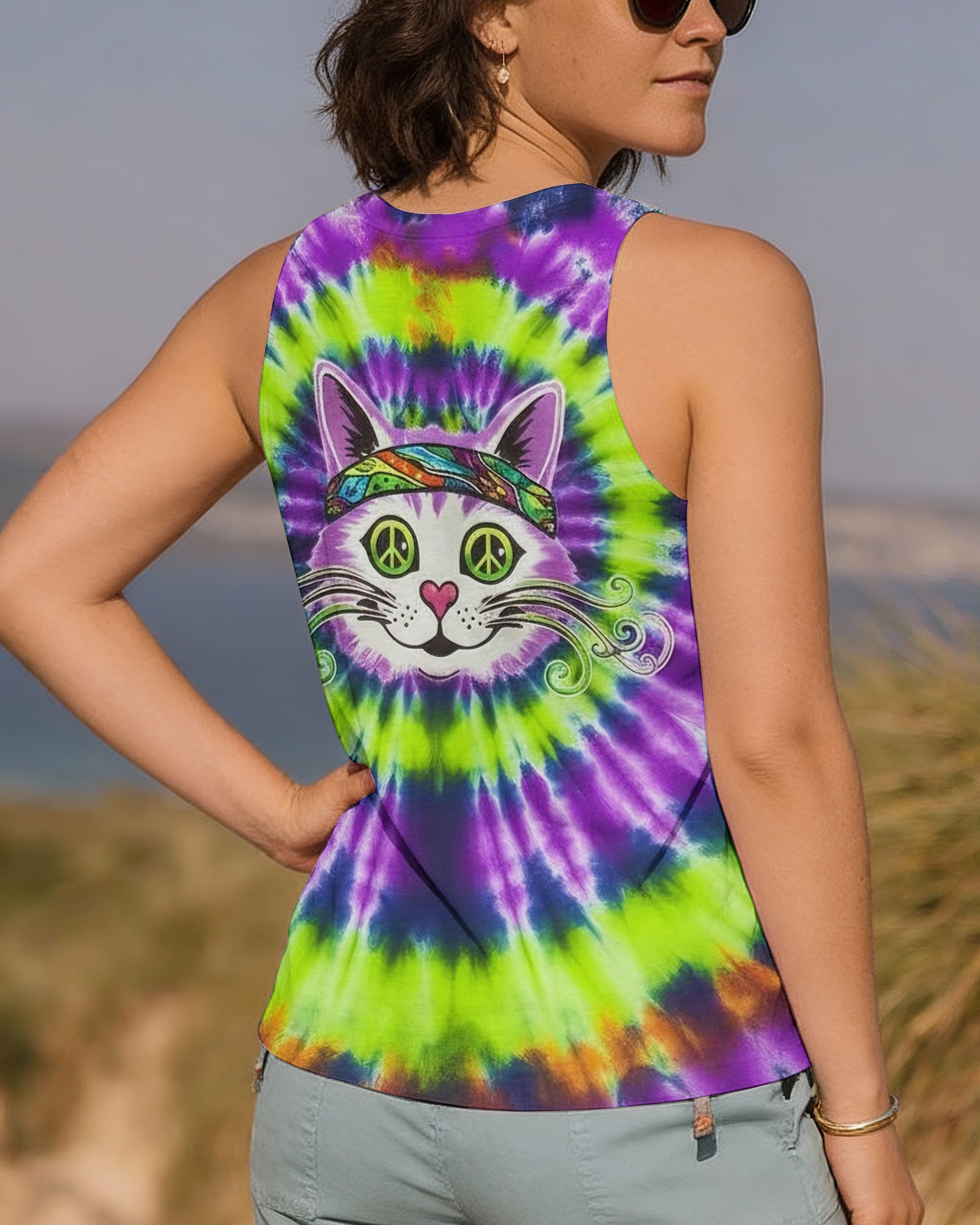 PURPLE GREEN SWIRL CAT ALL OVER PRINT - YHHG0601261