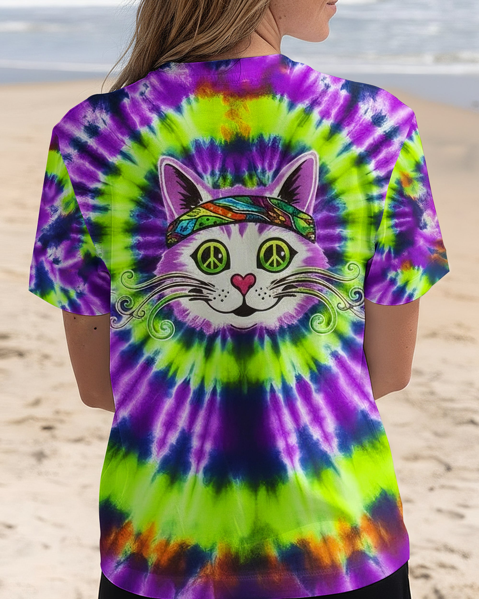 PURPLE GREEN SWIRL CAT ALL OVER PRINT - YHHG0601261
