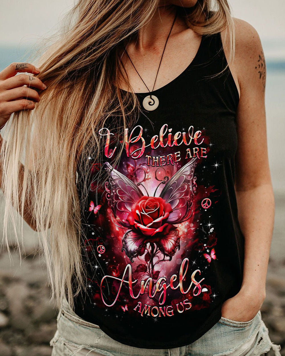 I BELIEVE THERE ARE ANGELS AMONG US ROSE WINGS ALL OVER PRINT - YHHG0702251