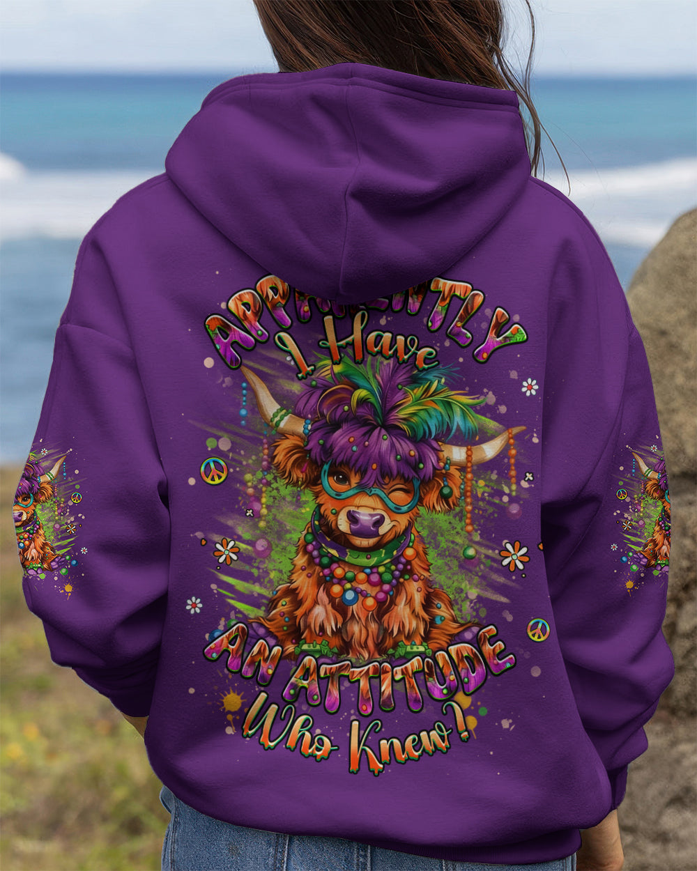 I HAVE AN ATTITUDE MARDI GRASS COW ALL OVER PRINT - YHHG0801262