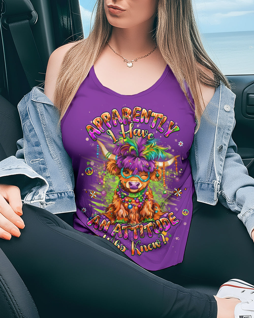 I HAVE AN ATTITUDE MARDI GRASS COW ALL OVER PRINT - YHHG0801262
