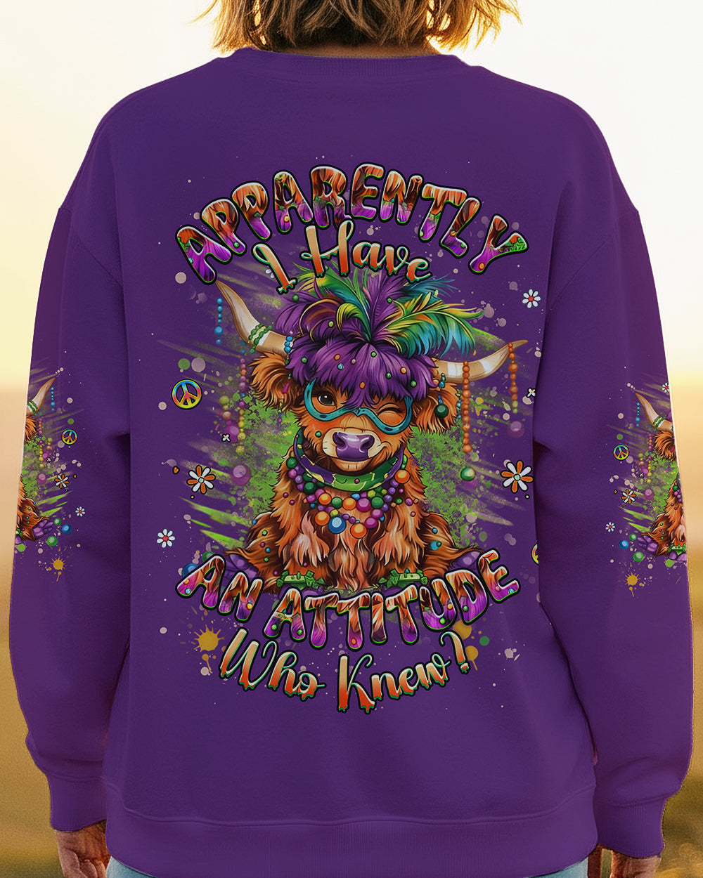 I HAVE AN ATTITUDE MARDI GRASS COW ALL OVER PRINT - YHHG0801262