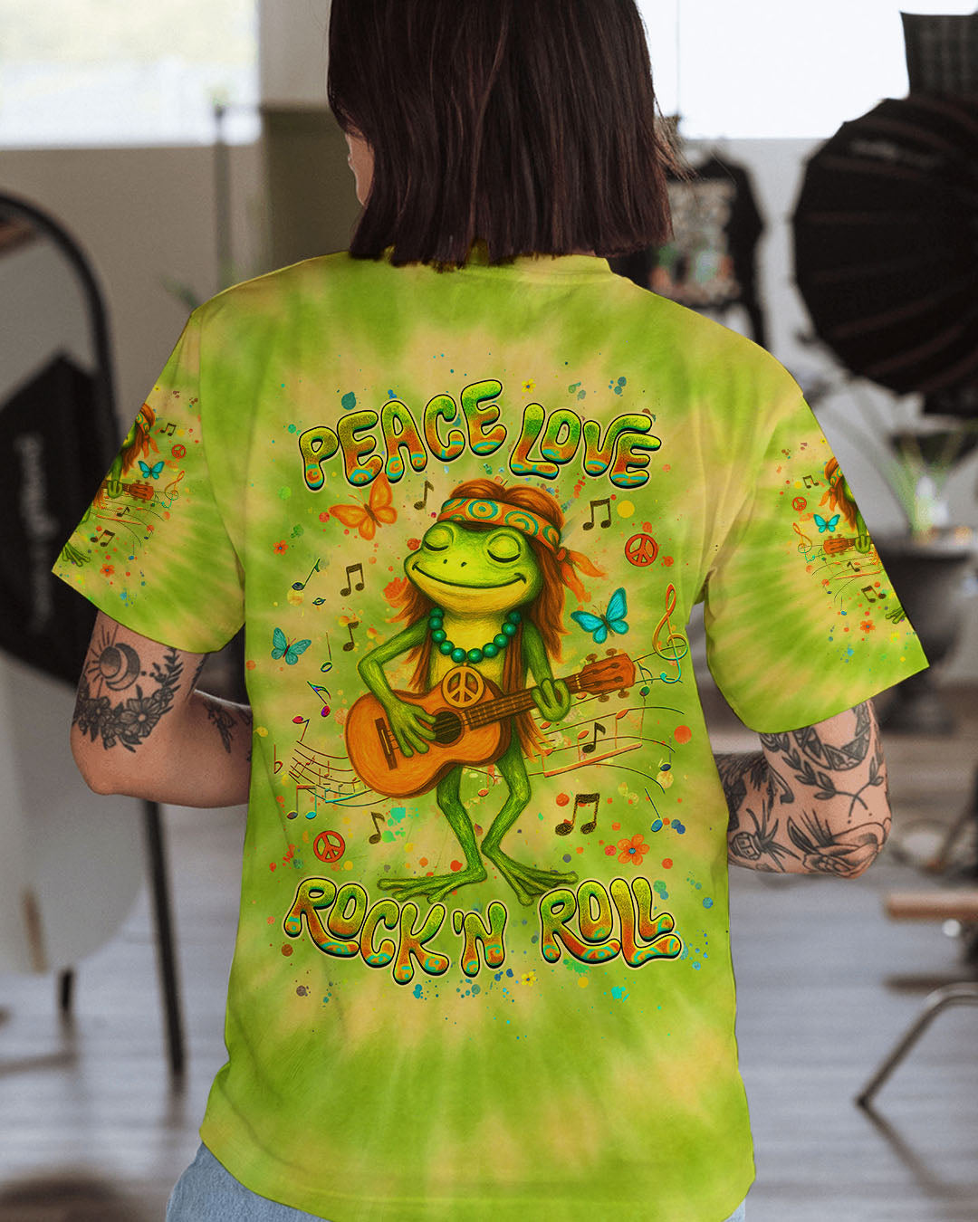 PEACE LOVE ROCK'N ROLL FROG ALL OVER PRINT - YHHG0905254