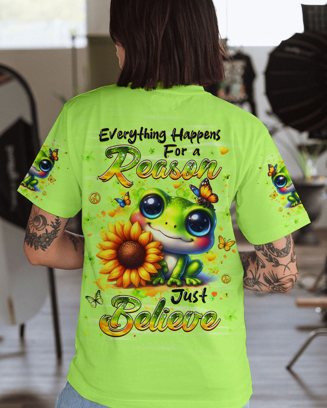 JUST BELIEVE FROG SUNFLOWER ALL OVER PRINT - YHHG1010253