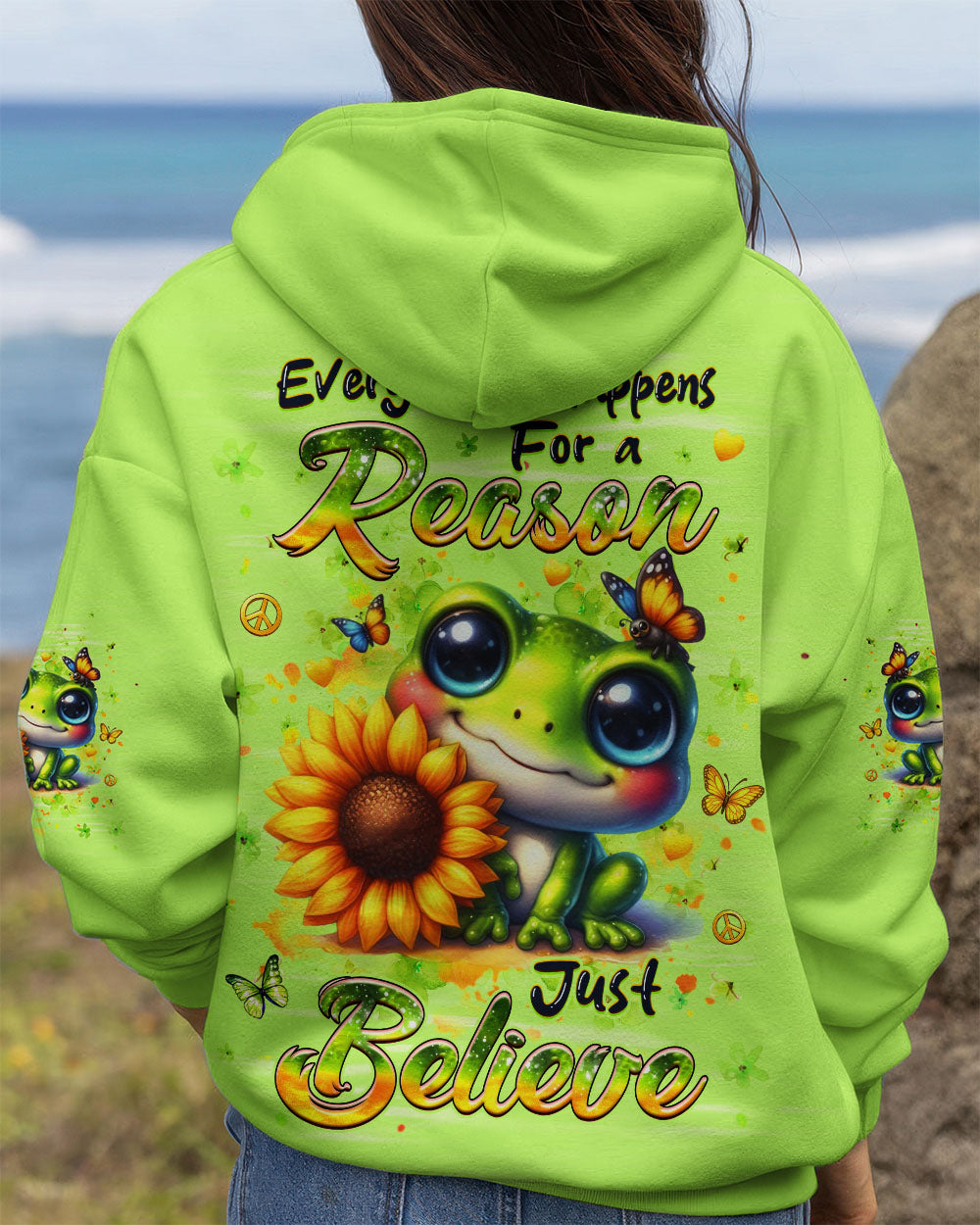 JUST BELIEVE FROG SUNFLOWER ALL OVER PRINT - YHHG1010253