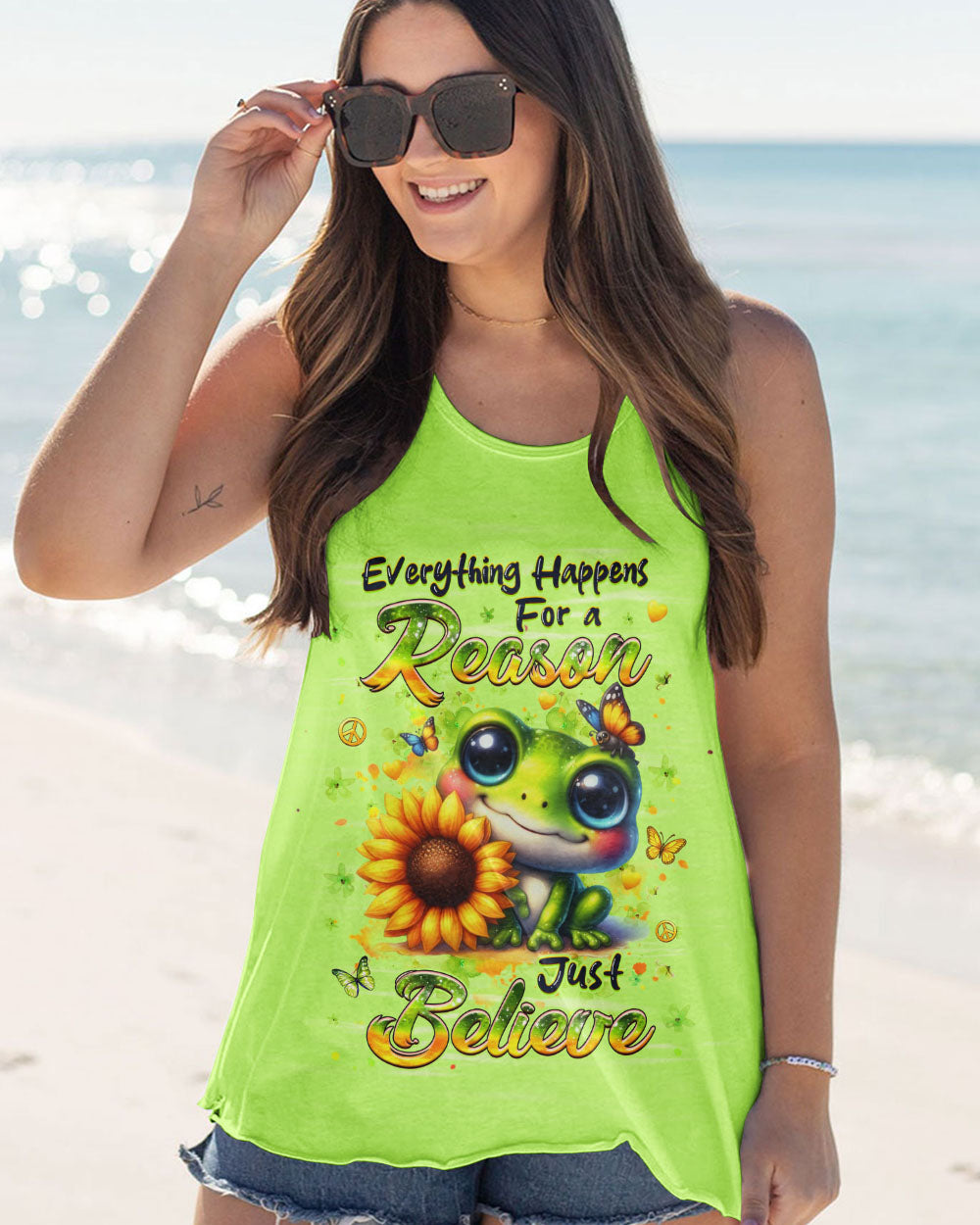 JUST BELIEVE FROG SUNFLOWER ALL OVER PRINT - YHHG1010253