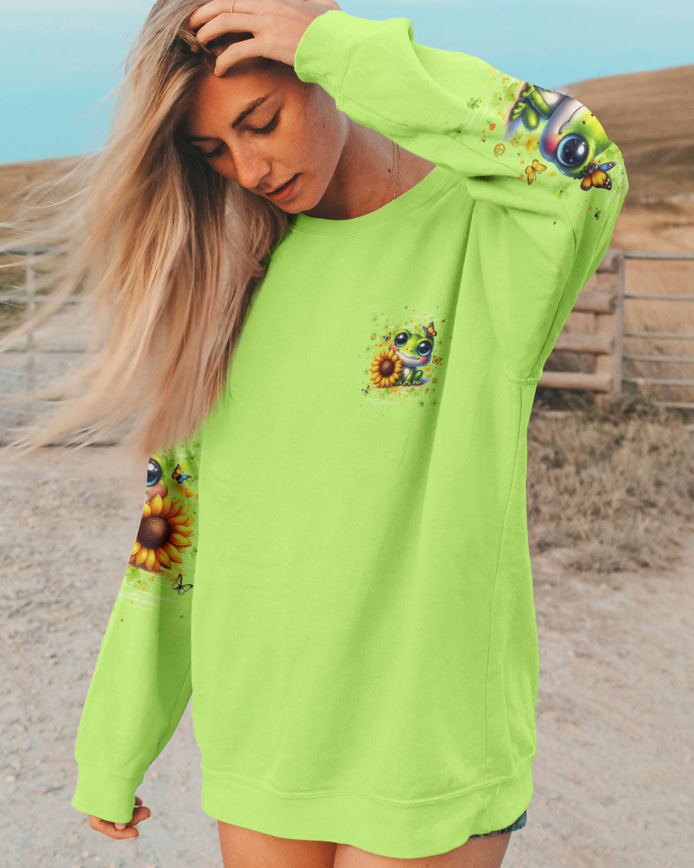 JUST BELIEVE FROG SUNFLOWER ALL OVER PRINT - YHHG1010253