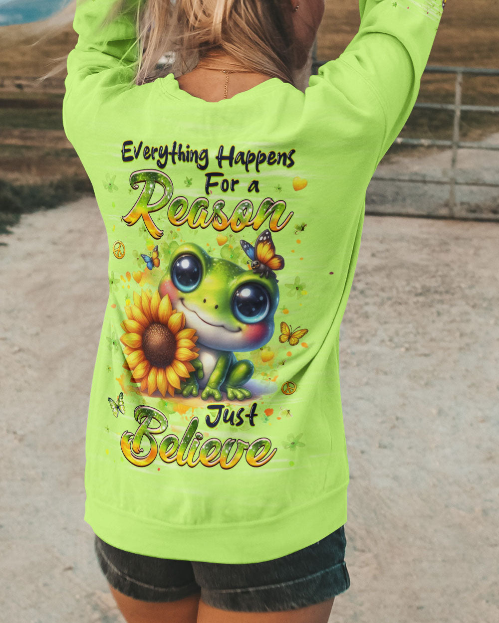 JUST BELIEVE FROG SUNFLOWER ALL OVER PRINT - YHHG1010253