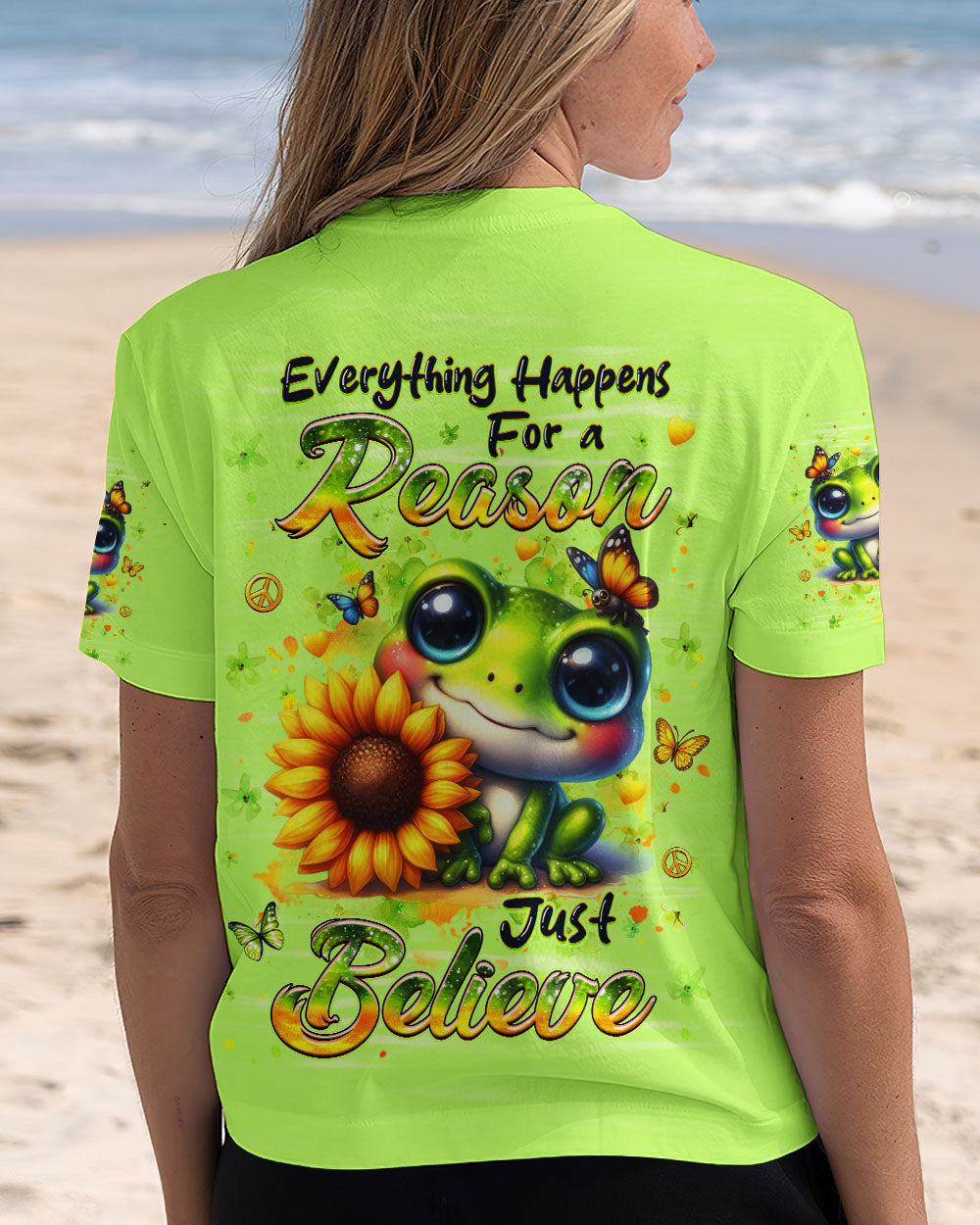 JUST BELIEVE FROG SUNFLOWER ALL OVER PRINT - YHHG1010253